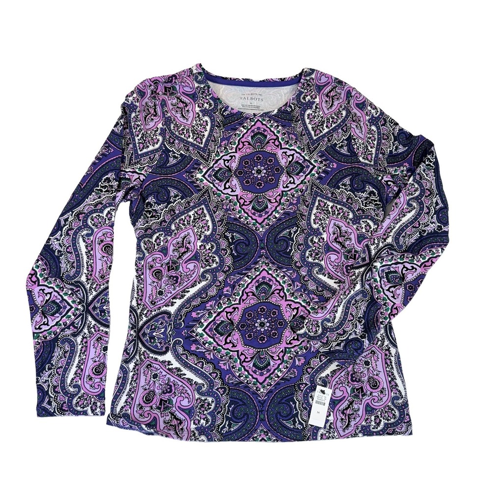 NWT Talbots The Talbots Tee Medium Purple Paisley Medallion Long Sleeve NEW - Picture 2 of 9